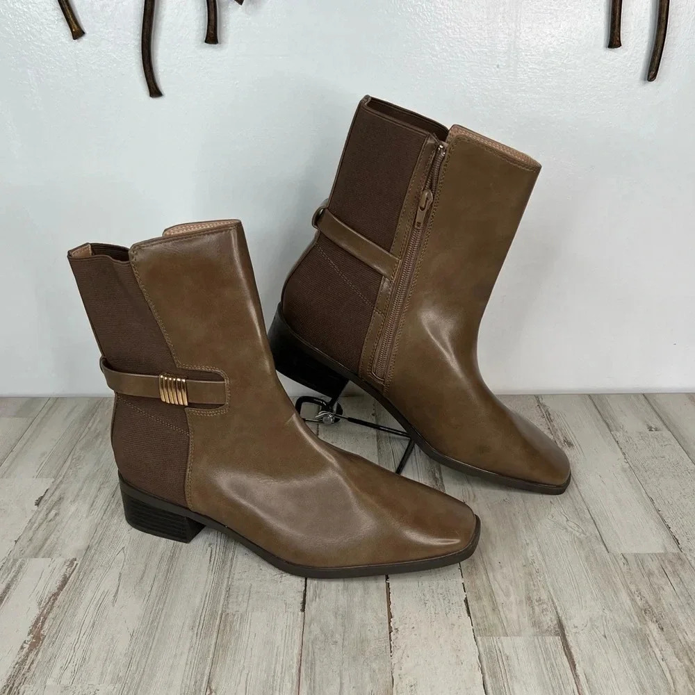 Journee Collection Women's Aubrie Booties Green Brown Size 11 Square Toe